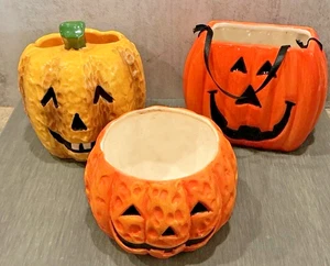 Lote de 3 jardineras vintage de cerámica Jack-o-Lantern decoración calabazas - Imagen 1 de 22