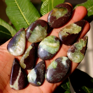 10 Pcs Natural Bio Prehnite Top Grade 33mm-42.2mm Cabochon Loose Gemstones Lot - Picture 1 of 8
