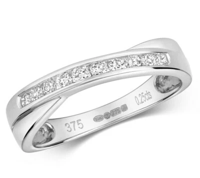 Natural Diamond Crossover Ring Eternity Band 9ct White Gold 375 Hallmarked - Image 1 of 3