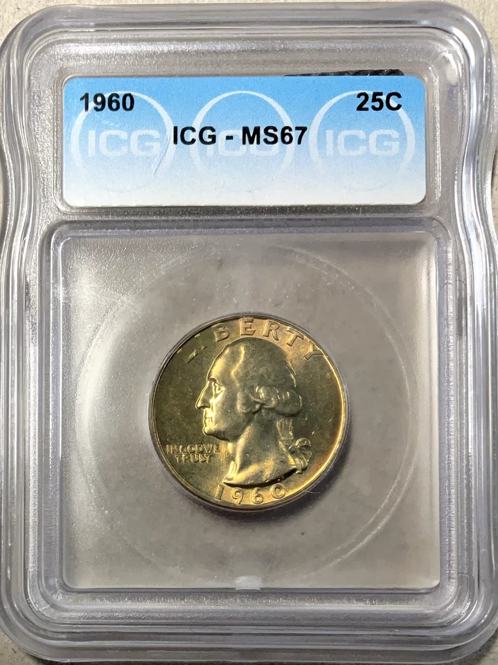 1960 Washington quarter  ICG MS67 Gold Tone Obverse and Reverse RARE - Image 1 of 4