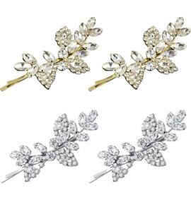 4pcs Bridal Hair Clips Sparkly Leaf Wedding Hairpin Barrettes Clips Silver Gold