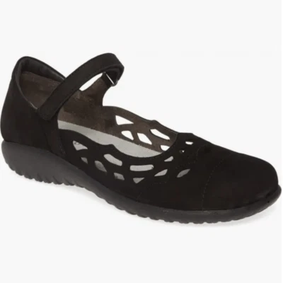 Naot Agathis Negro Terciopelo Nubuck Gamuza Cuero Mary Jane Cómodo Pisos 41 Foto 1 de 4