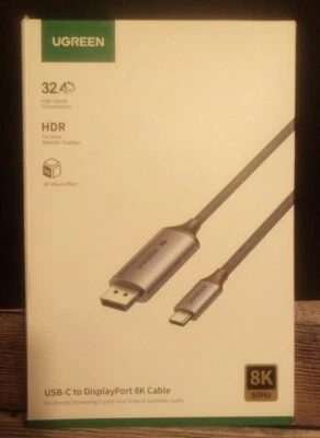  USB To Type C UGREEN 8K Displayport Cable 60HZ 32.4 Gbps 3D Video And Audio - Image 1 of 4