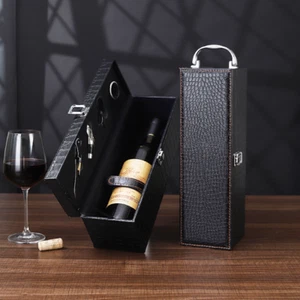 2x PU Leather Top Handle Wine Bottle Box Travel Wine Accessory Set Carrier Case - Picture 1 of 14