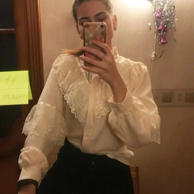 Blusas con cordones con volantes cuello suelto damas Prendas para el torso Camisas de encaje Albaricoque XL EE. UU. Foto 1 de 4