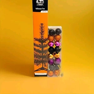 Halloween Day Of The Dead 18" Black Matte Tree & 16 Assorted Mini Ornaments - Picture 1 of 2