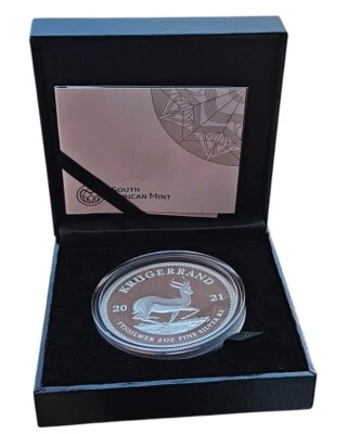 Sudáfrica 2 Oz Plata Krugerrand 2021 Placa Pulida en Estuche ¡Solo 10.000 unidades! Foto 1 de 3