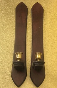 Vintage Homco Home Interiors Wooden Wall Sconces~Set of 2~19” Tall Gold Trim - Picture 1 of 5