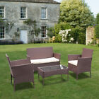 4PCS Brown Rattan Garden Furniture Set Outdoor Sofa Wicker Table Chair Patio HOT
