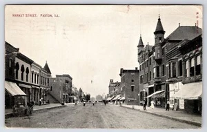 Paxton Illinois~Market Street~Bijou Theatre~Meat Market~Vendor Wagon~1911 B&W PC - Picture 1 of 2