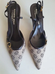 ELIZABETH STUART Escarpins Pointus Ouverts Toile Monogramme T 37 TTBE - Imagen 1 de 12