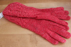 NWT LAUREN Ralph Lauren Beautiful Red Sparkle Silver Wool Blend Knit Long Gloves - Picture 1 of 10