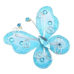 Glittering Blue Butterfly Ornaments - 24pcs Mesh Wire Decorations for Wedding Pa - Picture 1 of 6
