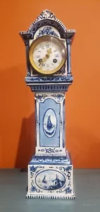 Blue White Delft Miniature Tall Case Clock 19th Century-Vincinti&Cie French Mvmt - Picture 1 of 11
