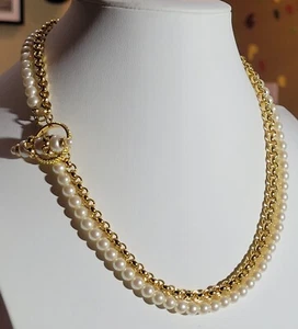 19" Marvella Double Strung Faux Pearl & Goldtone Necklace. Heavy Beautiful Piece - Picture 1 of 13