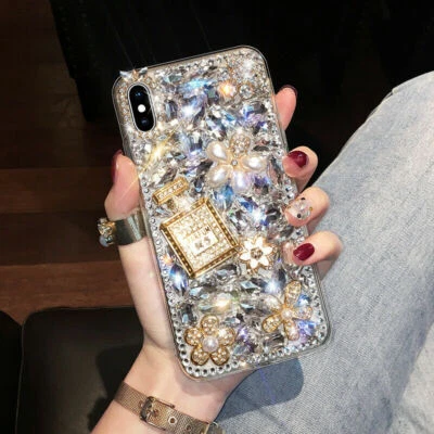 For iPhone 12 Pro Max 11 XS XR 6 7 8 Glitter Bling Flower Diamond Cover Case - Image 1 of 4