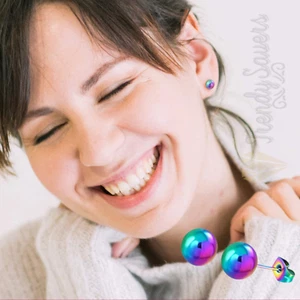 Hypoallergenic Stainless Steel High Polished Colored Rainbow Ball Stud Earrings - Picture 1 of 3