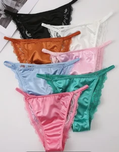 Lace and silky feel knickers, soft, comfy and stretchy, satin tanga style beauty - Picture 1 of 8