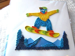 QUILLING HANDCRAFTED GREETING CARD X8 SNOWBOARDER JUMP BLANK INSIDE EACH SEALED - Picture 1 of 5