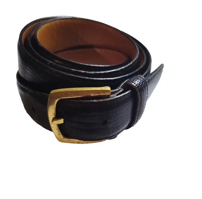 Cinturón de vestir Liberty Of London negro de grano completo de cuero de vaca talla 42 hebilla de latón de colección Foto 1 de 4