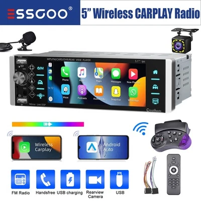 Autoradio 5" 1 DIN Senza Fili Carplay IPS Touch Screen BT AUX-IN Telecamera MIC - Immagine 1 di 4