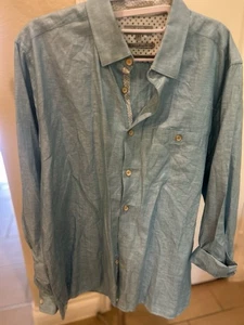 Ted Baker Herren Blau Leinen Baumwolle Langarm Button Down Hemd Größe 5 US XL - Bild 1 von 5
