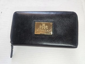 ROWALLAN of Scotland Cartera Muñequera Doble Cremallera Cuero Guijarro Negro Sólido  - Imagen 1 de 6