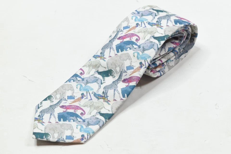 Corbata Gianni Feraud Liberty con estampado animal para hombre blanca 100 % algodón delgada Foto 1 de 4