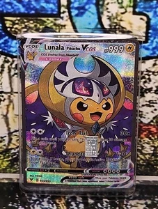 PIKACHU POKEMON LUNALA COSPLAY CARTE CARD NEW HOLO PRISM w/ 1 Grain Silver Bar - Picture 1 of 2