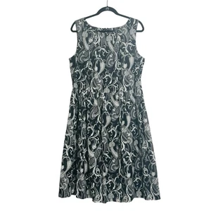 Talbots Paisley Shift Dress Sz 16 Black White Soft Pleats 'missing tie belt' - Picture 1 of 8