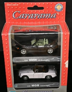 2 Cars BMW Z3 Roadster & MGB Convertible 1:43 Diecast Cararama Hongwell in Box - Picture 1 of 6
