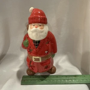 Punze Wald Weihnachtsmann Keramik Windlicht Teelicht Kerzenhalter Figur - Bild 1 von 8