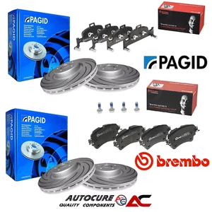 FÜR AUDI A4 2.0 TDI VORNE & HINTEN BESCHICHTET NUTBREMSSCHEIBEN & BREMBO BELÄGE SET - Bild 1 von 1