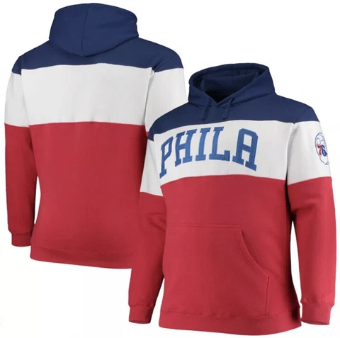 Fanatics Philadelphia 76ers NBA Colorblock Wordmark Pullover Hoodie Men's Sz L Cover