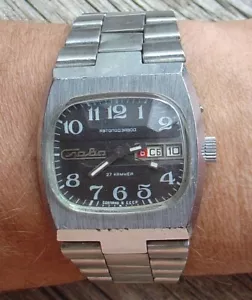VINTAGE SOVIET SLAVA "TANK" 2427 AUTOMATIC WATCH 27 jewels BLACK DIAL SERVICED - Picture 1 of 21