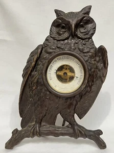 Antique German Aneroid Barometer - V. REGEN - VERANDERLICH - SCHON - OWL STAND - Picture 1 of 5