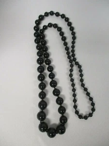 VINTAGE BLACK ONYX BEAD NECKLACE 32" - Picture 1 of 5