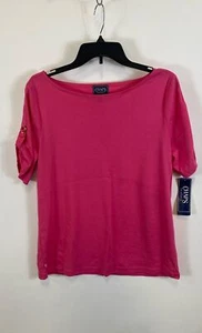 NWT Chaps Womens Pink Cotton Short Sleeve Boat Neck Pullover Blouse Top Size XL - Picture 1 of 4