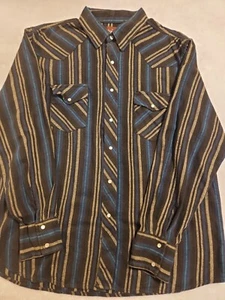 Wrangler Western Shirts Mens Size Xl Long Sleeve Shirt Dark Colors Striped rodeo - Picture 1 of 10