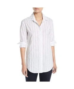Finley Monica Tech Crush Pinstripe Button Down White Black Size 2X New $235 - Picture 1 of 12