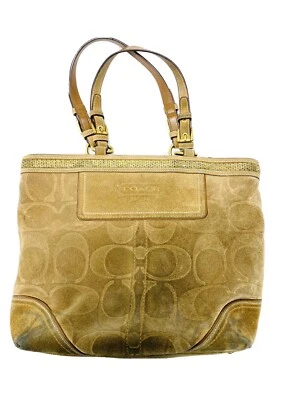 Coach Tote Bag Tan Brown Beaded Suede Leather 10442 Handbag Purse Tote Satchel - Image 1 of 4
