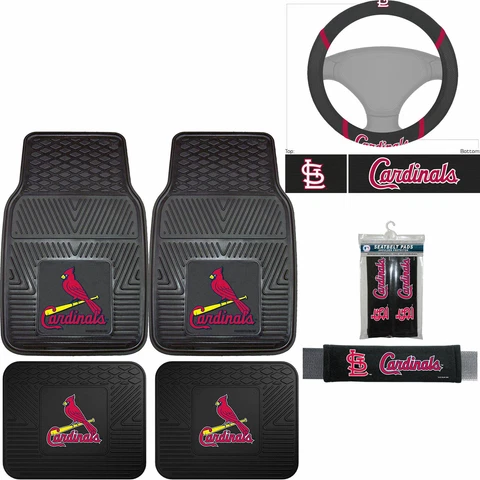 7PC MLB St. Louis Cardinals Car Floor Mats Steering Wheel Cover Seat Belt Pads Cover