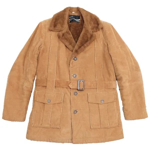 Vintage 1970s Montgomery Ward Corduroy Jacket Coat Mens 42L, Fleece Lined Belted - Picture 1 of 8