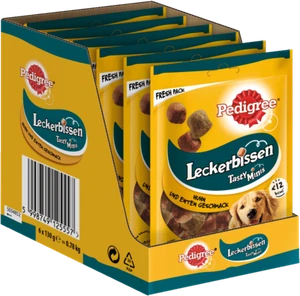 PEDIGREE® Leckerbissen Kau-Happen Portionsbeutel Huhn und Ente 6x130g Snack - Bild 1 von 6