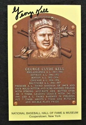 GEORGE KELL {1922-2009} Signed HOF Plaque Postcard Detroit Tigers JSA - Image 1 of 2