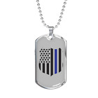 Blue Thin Line Badge Blue Necklace Stainless Steel or 18k Gold Dog Tag 24"