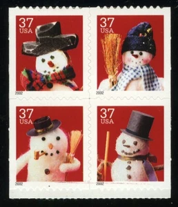 US #3688-91 3691a 3688-3691 37¢ Weihnachten Schneemänner Block 4 aus Heft 20 sehr guter Erhaltungszustand NH - Bild 1 von 1