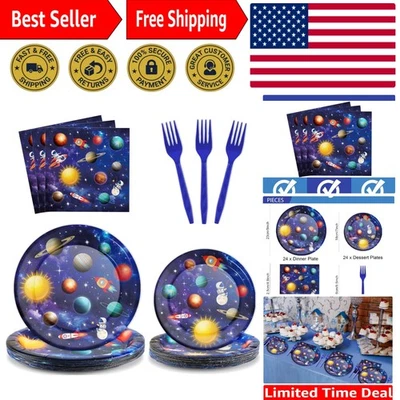 Galaxy Birthday Party Set for 24:  Space-Themed Plates, Napkins & Forks - Image 1 of 4