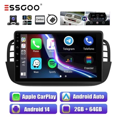 Android 14 Carplay Autoradio Für Fiat 500 312 07-2015 2+64GB GPS SAT NAV RDS Cam - Bild 1 von 4