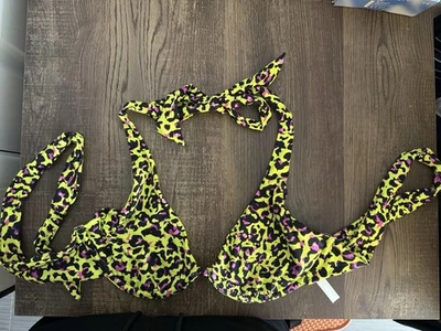 Bikini Victoria's Secret Estampado Leopardo Amarillo Neón Top 34C Parte Inferior M Foto 1 de 4